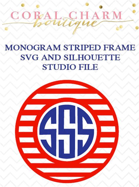Striped Monogram Frame File For Cutting Machines Svg And Etsy