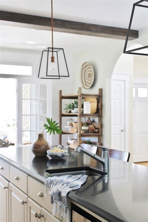 Or make them of roughly sewn wood and stain them for an informal country look. DIY Modern Rustic Wood Beams In The Kitchen - City Farmhouse