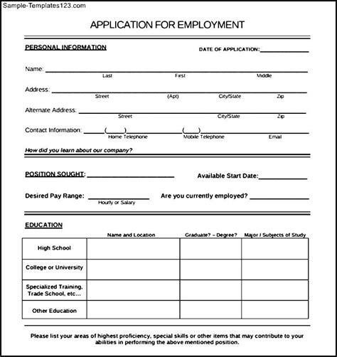 employee application form sample sample templates sample templates