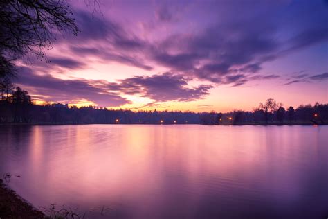 Landscape Photo Of Body Of Water Under The Purple And White Sky Hd