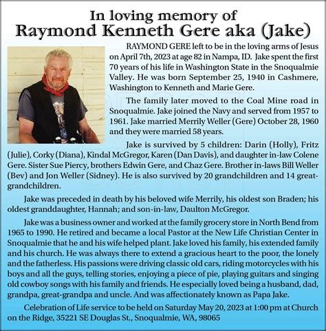 Raymond Kenneth Gere | Obituary | Snoqualmie Valley Record