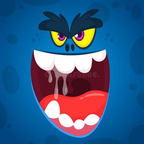 Angry Cartoon Monster Face Illustration Vector Halloween Blue Zombie Monster Big Set Of