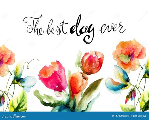 Stylized Flowers With Title The Best Day Ever Stock Illustration