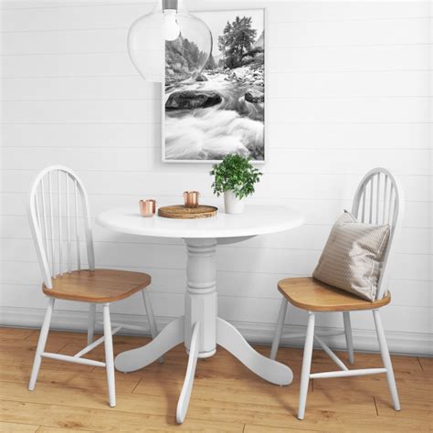 Small Round Dining Table In White With 2 Chairs Rhode Island