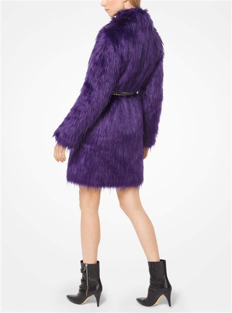 Michael Kors Belted Faux Fur Coat In Purple Lyst