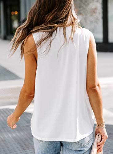 Women Summer Loose Slim Fit Sexy Ivory White V Neck Tank Tops Juniors Casual Beach Dressy