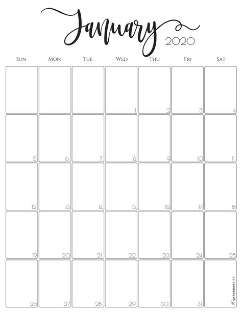 Stylish Vertical 2020 Monthly Calendar Free Printables Free