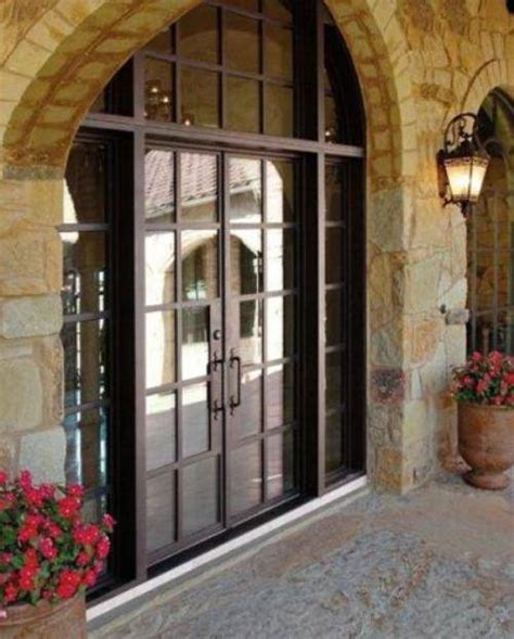 French Country Double Entry Doors Give Charming Completions To The