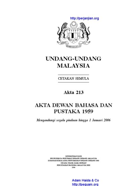 Institute of language and literature, jawi: Akta 213 Akta Dewan Bahasa Dan Pustaka 1959