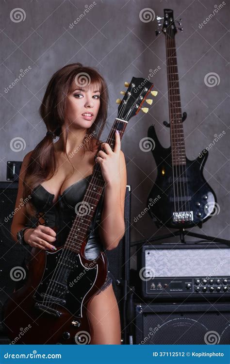 Busty Girl With Guitar Stock Photo Image Of Seductive