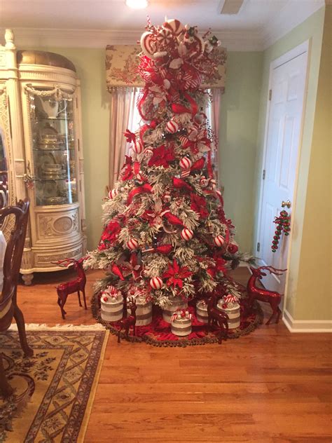 Red And White Themed For Flocked Christmas Tree Christmas Tree