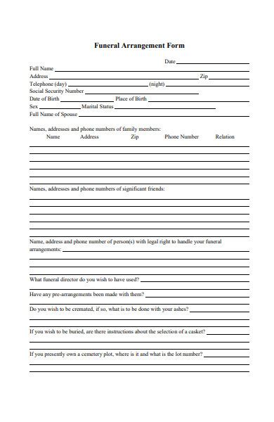 Free 51 Funeral Forms In Pdf Ms Word