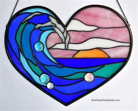Stained Glass Window Surf S Up At Sunrise Etsy In 2021 Stained