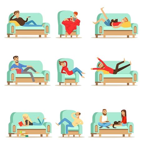 Personas Descansando En Casa Descansando En El Sofá O Sillón Con Tiempo