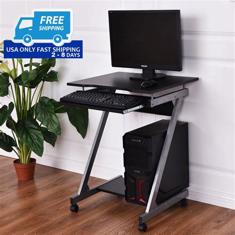 Computer Desk With Keyboard Shelf Wheels By Choice Products
