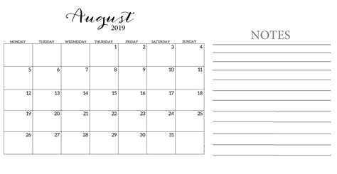 August 2019 Blank Calendar Template Calendar Template Blank Calendar