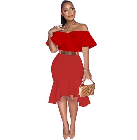 Women Off Shoulder Party Dresses Bodycon Ruffles Sexy Event Occasion