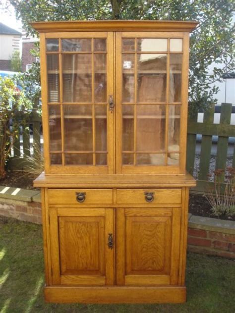 Arts And Crafts Golden Oak Bookcase On Cupboard 153494