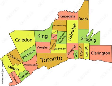 Pastel Flat Vector Administrative Map Of Greater Toronto Area Ontario