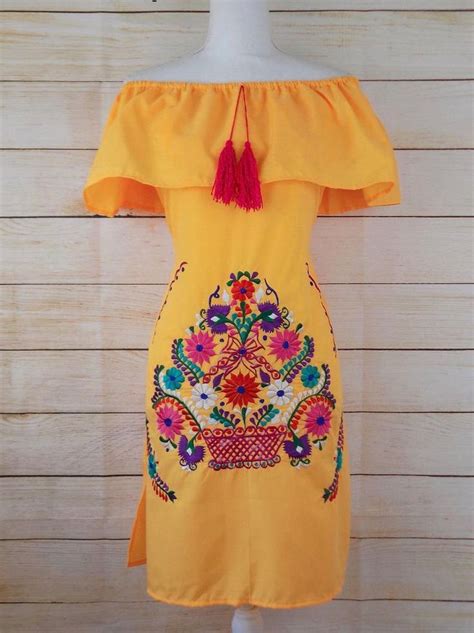 Womens Mexican Dress Embroidered Dress Off The Etsy Mexican Embroidered Dress Mexican
