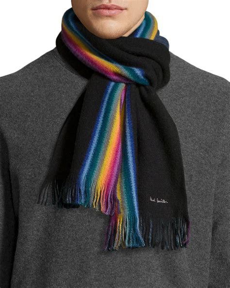 Paul Smith Rainbow Stripe Wool Scarf In Black For Men Lyst