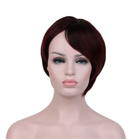 Woodfestival Burgundy Wigs Women Red Wine Short Wig Ombre African American Synthetic Fiber Wig