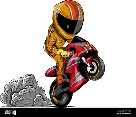 Ilustración Vectorial Acrobacias Biker Motorcycle Racing Rider Imagen