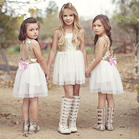 2016 New Summer Girls Dress Princess Kids Wedding Dresses Sequins Girls