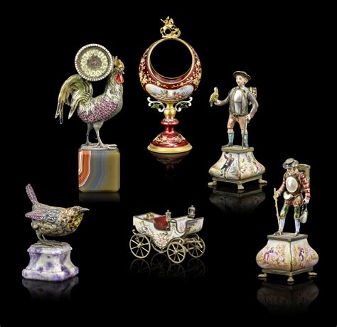 A Group Of Six Viennese Semi Precious Stone Mounted Gilt And Enamelled
