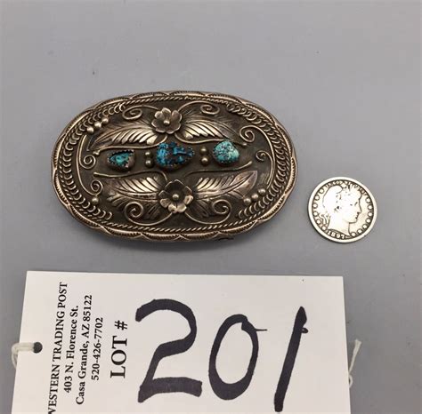 Vintage Turquoise And Sterling Silver Belt Buckle