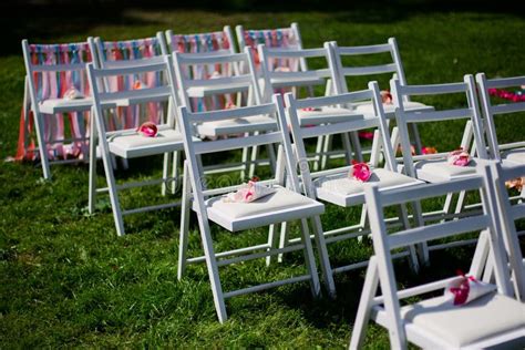 White Chairs For A Wedding Ceremony Stock Photo Image Of Party