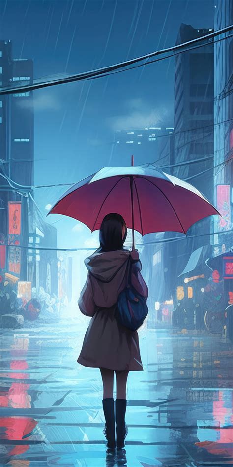 1080x2160 Anime Girl Walking In Rain Umbrella 5k One Plus 5thonor 7x