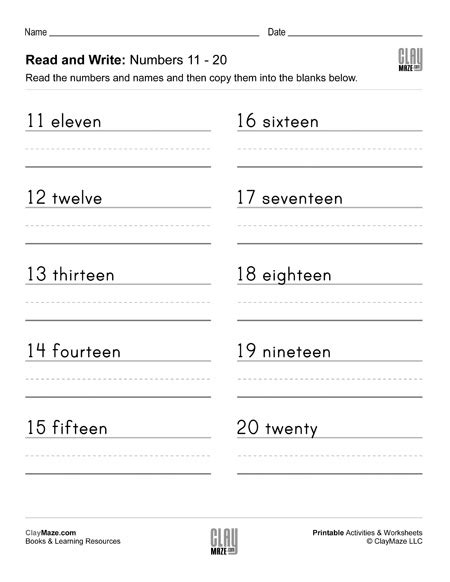 Worksheets For Numbers 11 20 Worksheets For Kindergarten