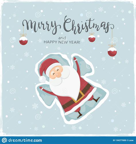 Happy Santa Claus Making Snow Angel Stock Vector Illustration Of