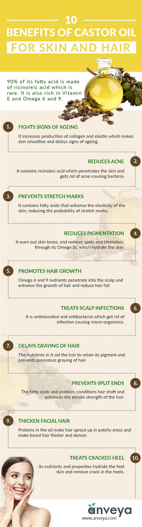10 Benefits Of Castor Oil For Skin And Hair Infographic