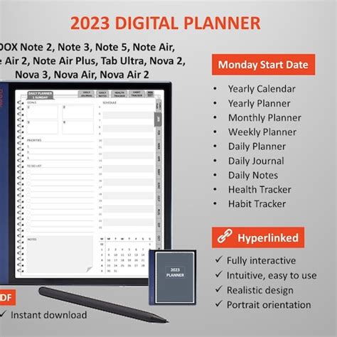 2023 2024 Boox Note Air Ultimate Planner Hyperlinked Etsy Uk