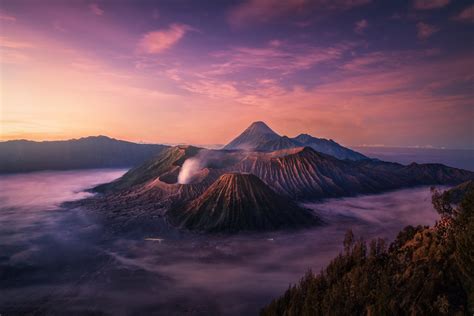 Download Mountain Fog Landscape Nature Volcano Hd Wallpaper