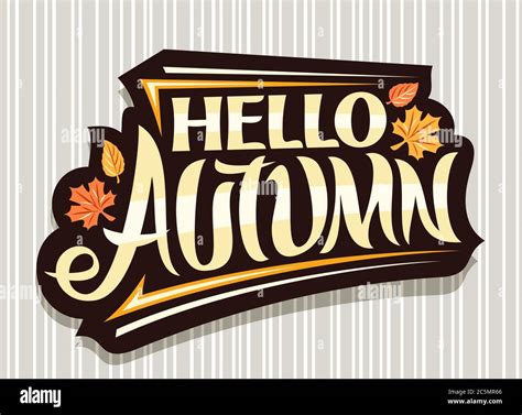Vector Lettering Hello Autumn Black Logo With Curly Calligraphic Font