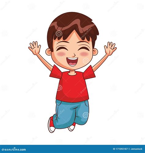 Cartoon Excited Boy Jumping Icon Colorful Design Stock Vector