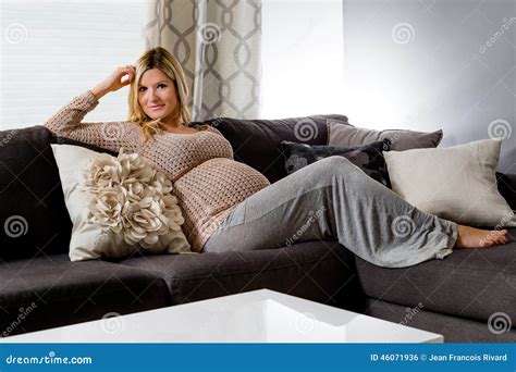 Healthy Pregnant Woman Lying On A Couch Stock Photo Image Of House