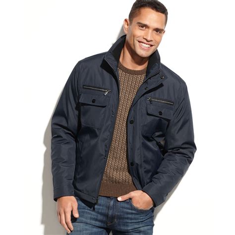Michael Kors Cato Leather Trim Jacket In Blue For Men Navy Lyst