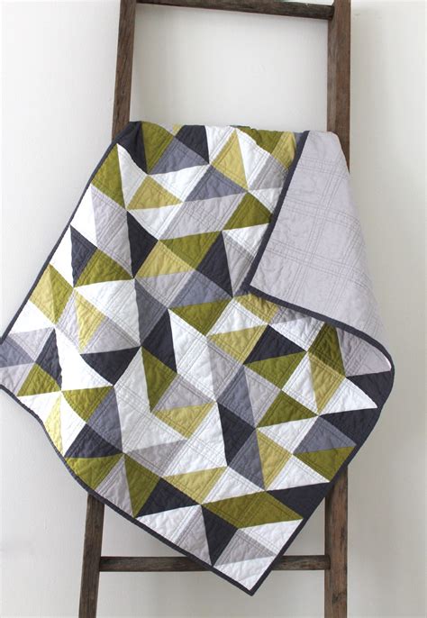 Craftyblossom Grey And Green Geometric Quilt