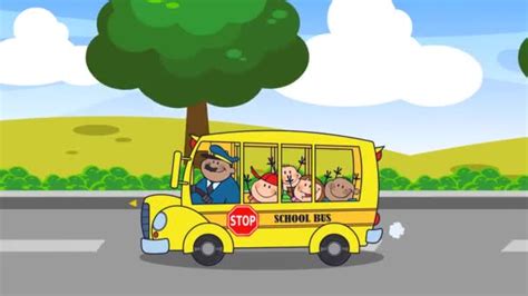 School Bus Happy Children Cartoon Characters Going School Animation