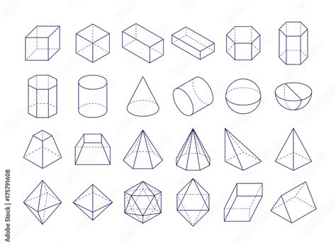 3d Geometric Shapes Outline Objects Stock Vector Adobe Stock