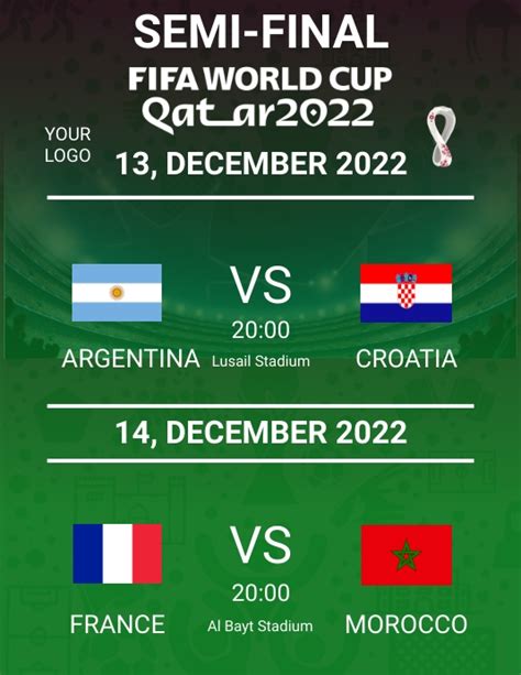 Fifa 2022 World Cup Semi Final Schedule Template Postermywall