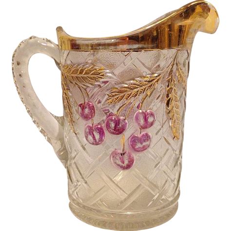 Gilded Cherries Pattern Glass Pitcher | Glass pitchers, Pattern glass, Antique glass