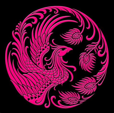 Traditional Pink Chinese Phoenix Circle Art Print By Jeff Bartels