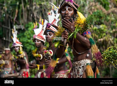 Local Dancers Men Performing A Traditional Dance Tuam Island Papua New