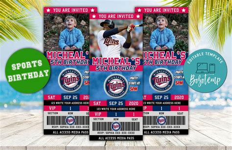 Minnesota Twins Ticket Birthday Editable Templates Instant Download
