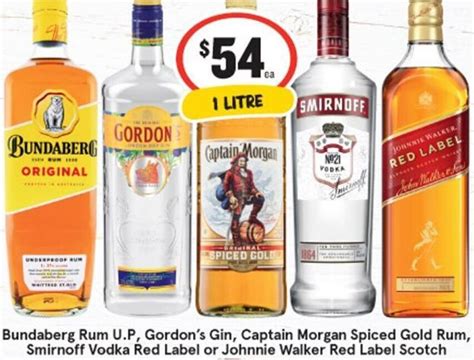 Bundaberg Rum U P Gordon S Gin Captain Morgan Spiced Gold Rum